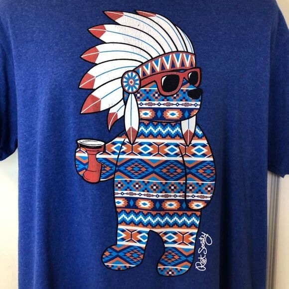 Riot Society Men's Unisex Blue Graphic Tee T-shirt Large Indian Chief Comfot - Picture 4 of 9